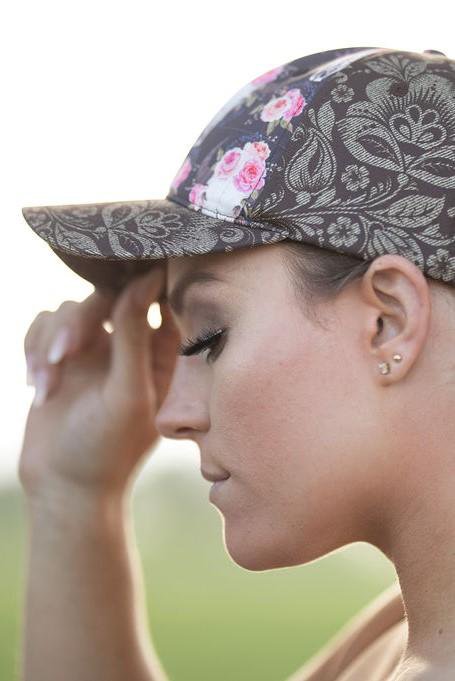 Bull Floral Messy Bun Ponytail Hat
