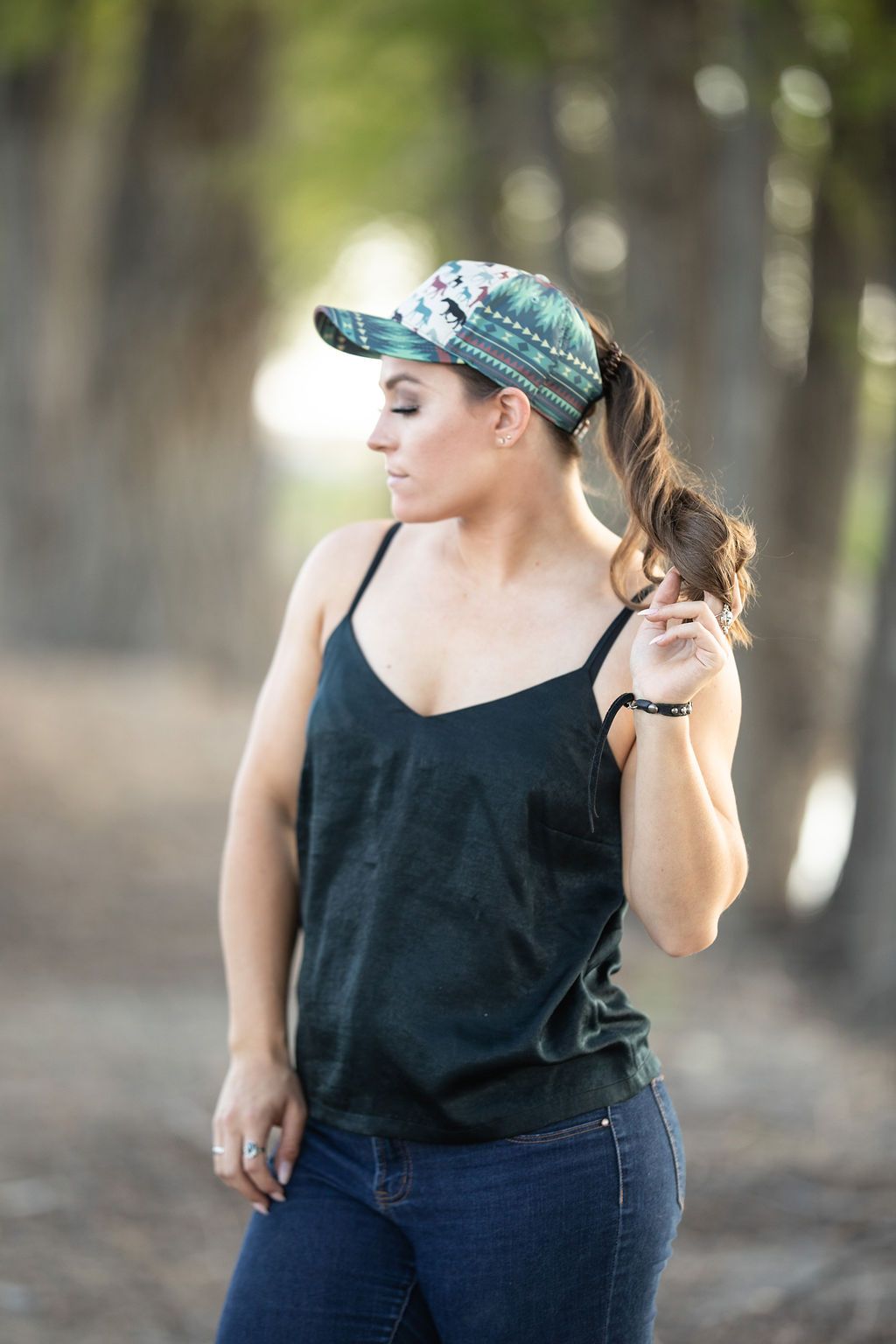 Horse Aztec Messy Bun Ponytail Hat