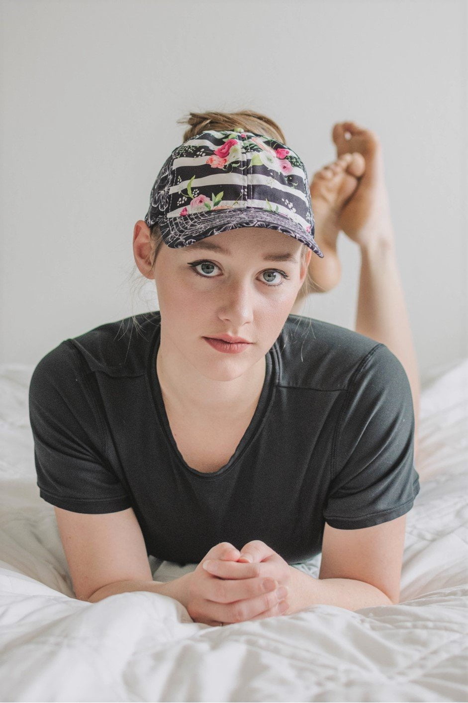 Floral Butterfly Messy Bun Ponytail Hat