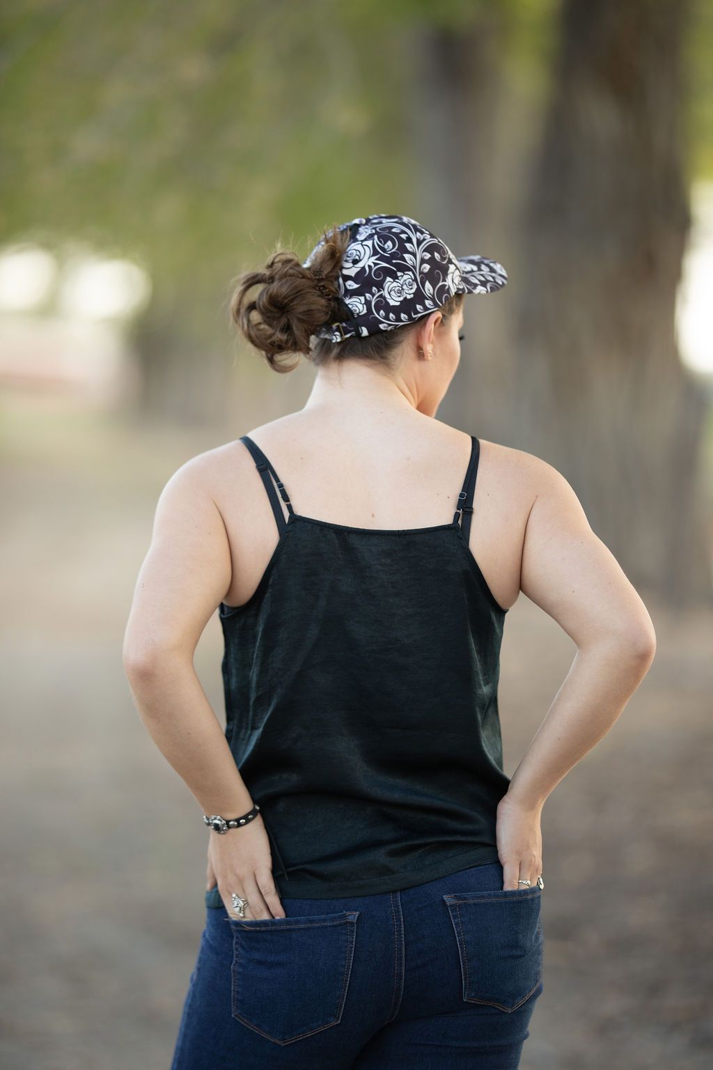 Skull Rose Messy Bun Ponytail Hat