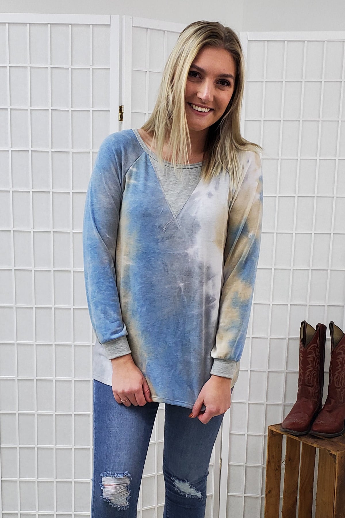 Carlin Blue Grey Top MEDIUM