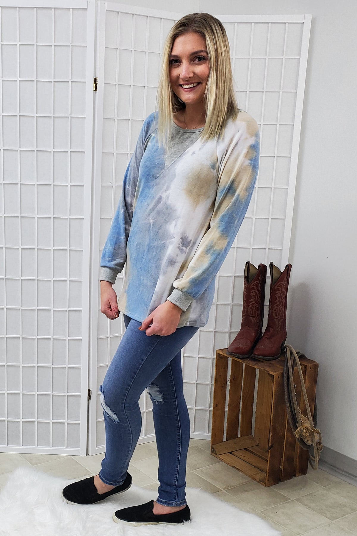 Carlin Blue Grey Top MEDIUM