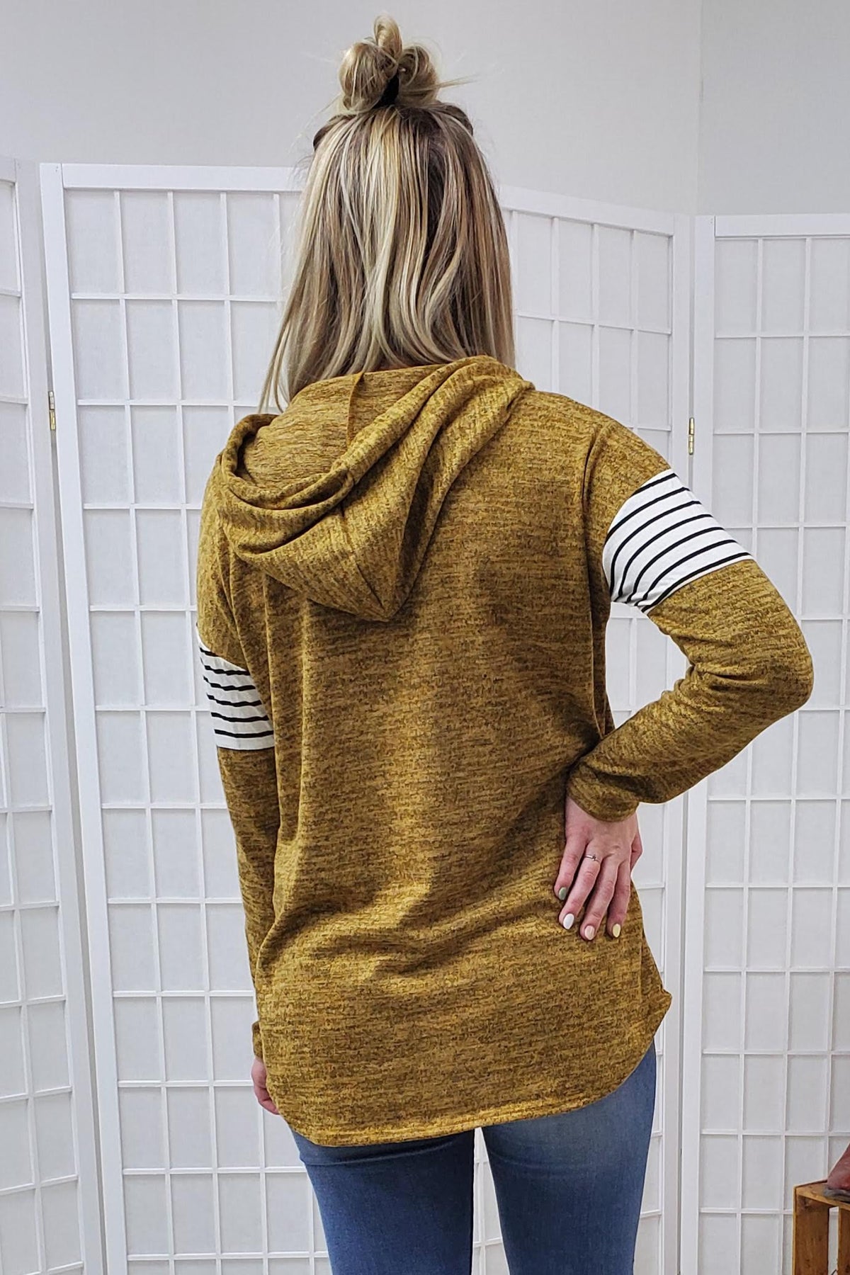 Leandra Mustard Hooded Top SMALL, MEDIUM