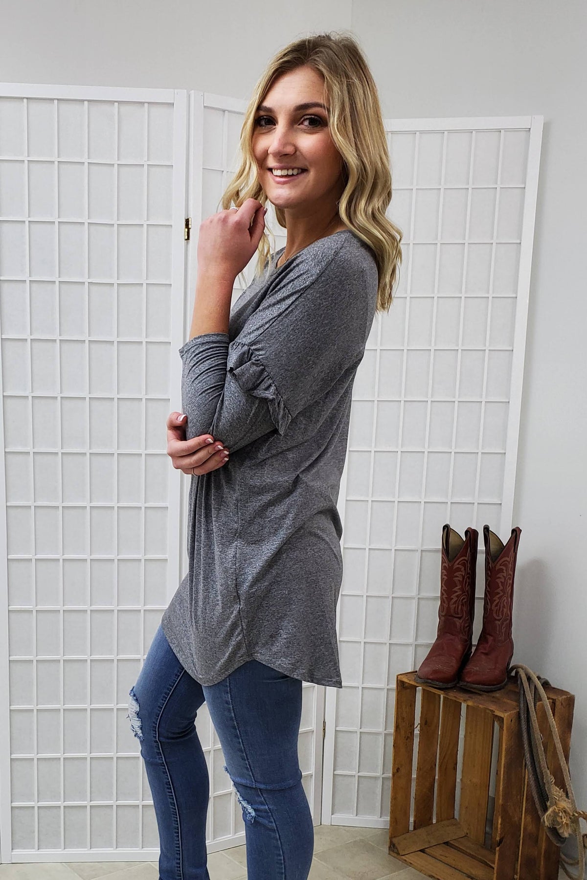 Paxton Ruffle Sleeve Top SM-3XL