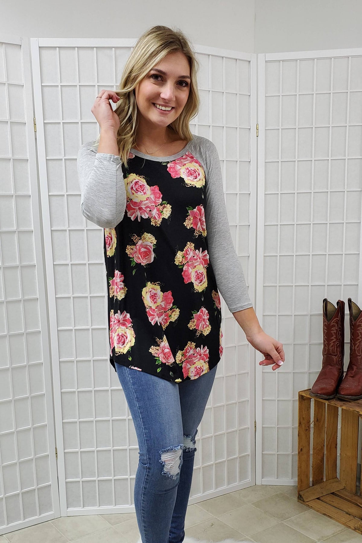 Gracelynn Black and Grey Top SM, MED, XL, 2XL