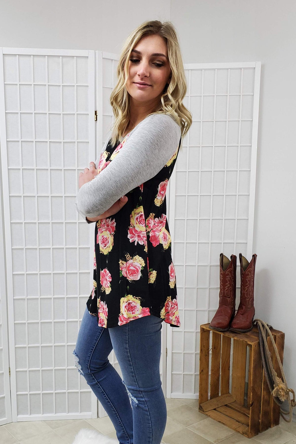 Gracelynn Black and Grey Top SM, MED, XL, 2XL