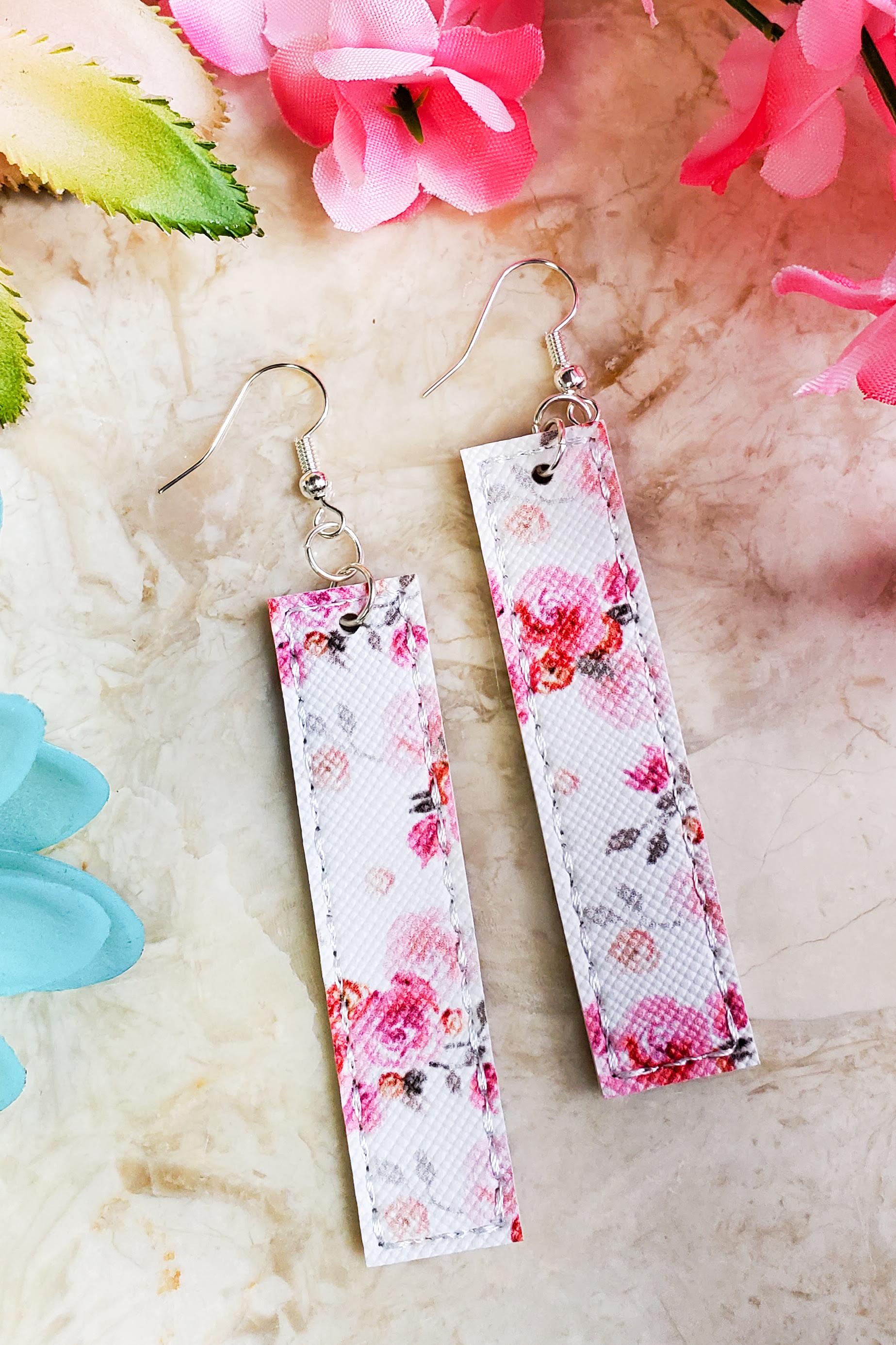 Pink Floral Bar Handcrafted22 Earrings B-226