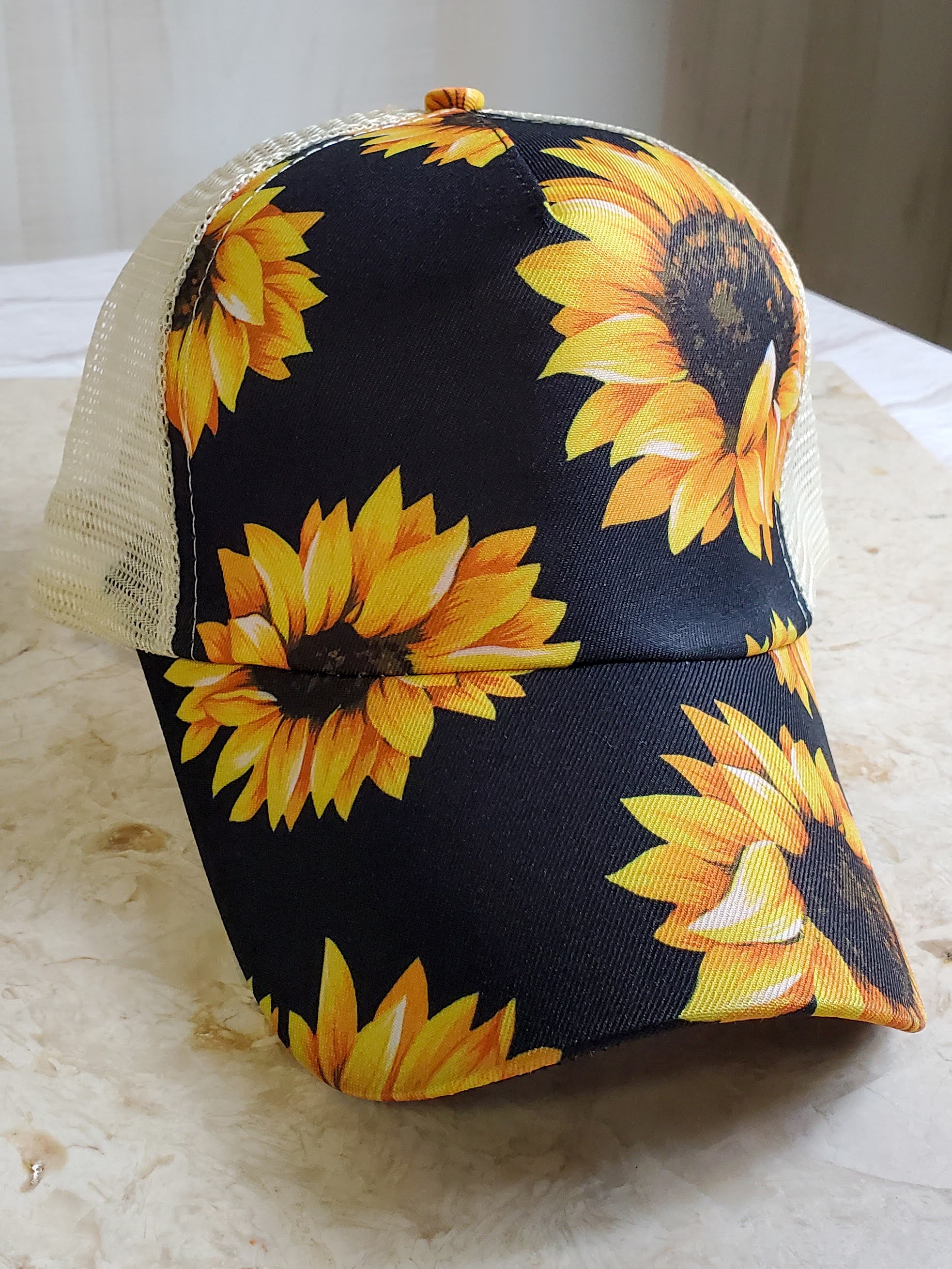 Criss-Cross Sunflower High Ponytail Hat