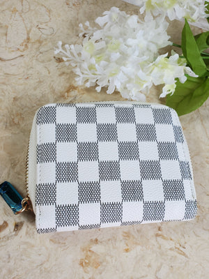 White Checkered Small Wallet