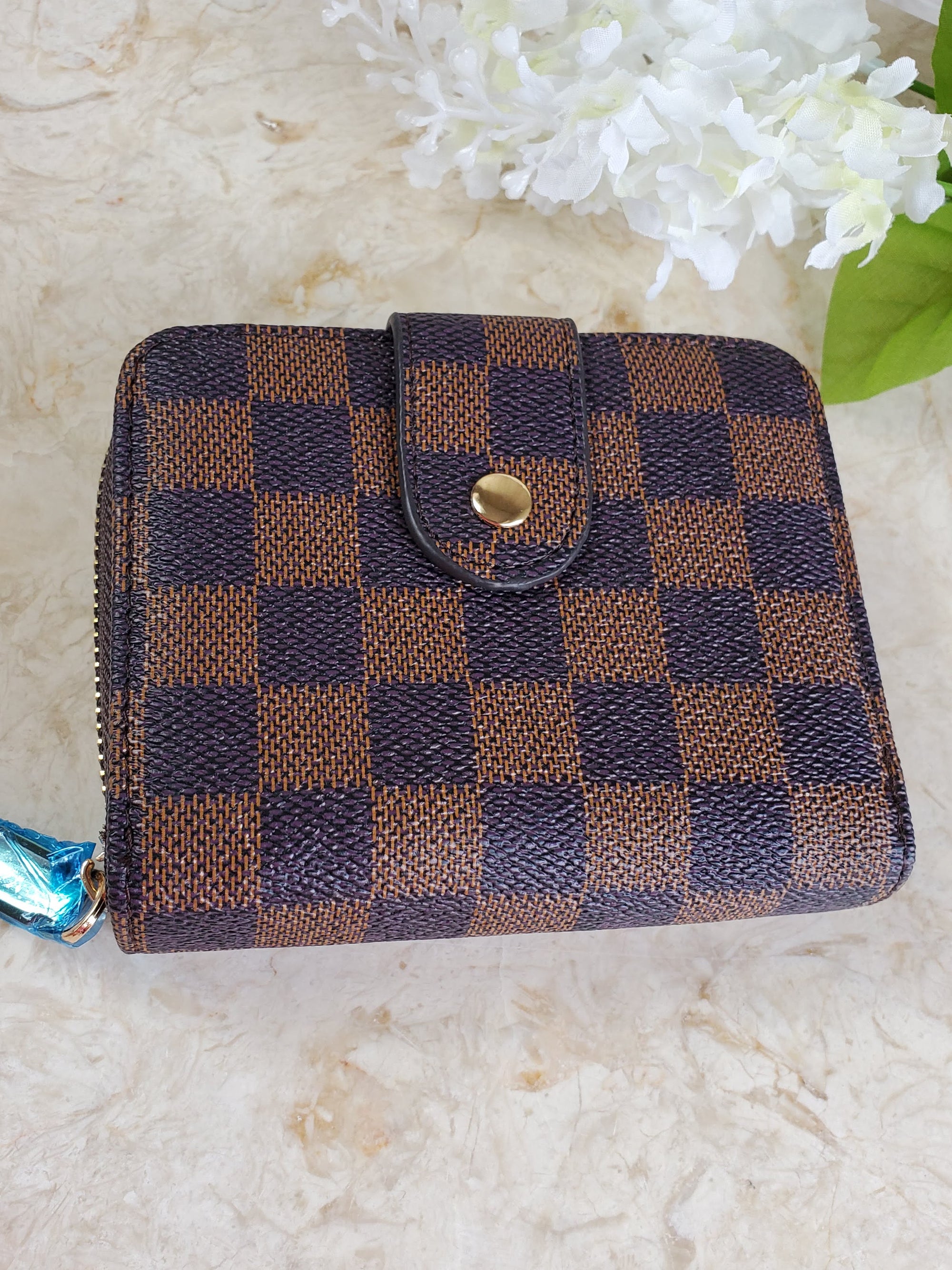 Brown Checkered Small Wallet