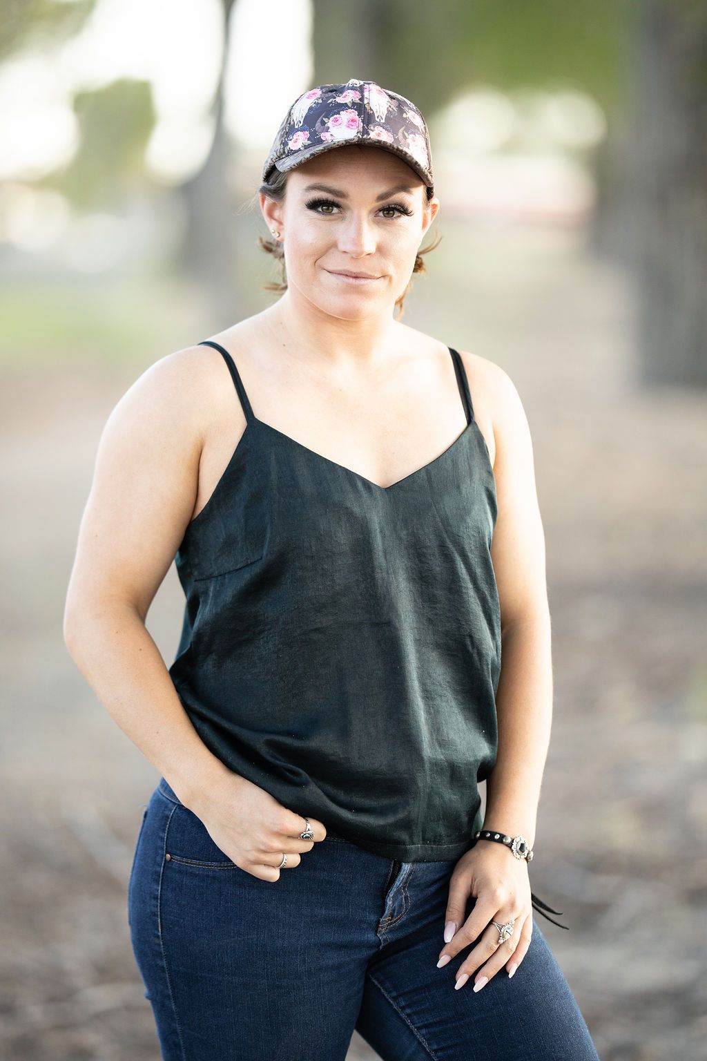 Bull Floral Messy Bun Ponytail Hat