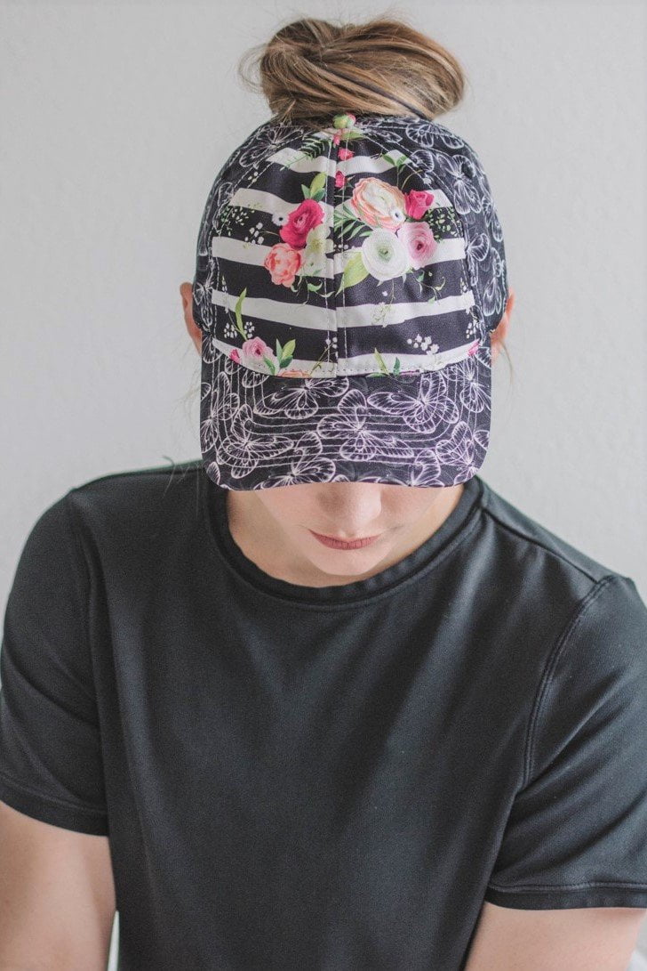 Floral Butterfly Messy Bun Ponytail Hat