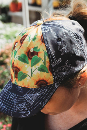 Sunflower Garden Messy Bun Ponytail Hat