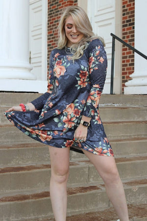 Aubrey Heather Blue Floral Dress: Brand Shirley & Stone
