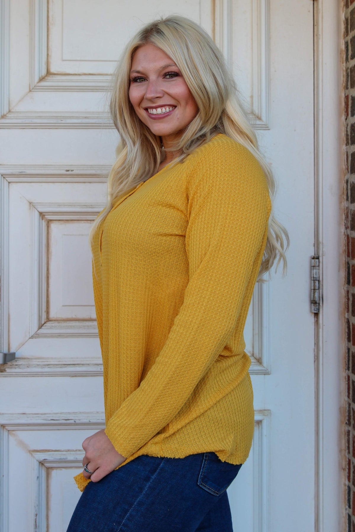 Bianca Mustard Waffle Knit Top SMALL, MEDIUM