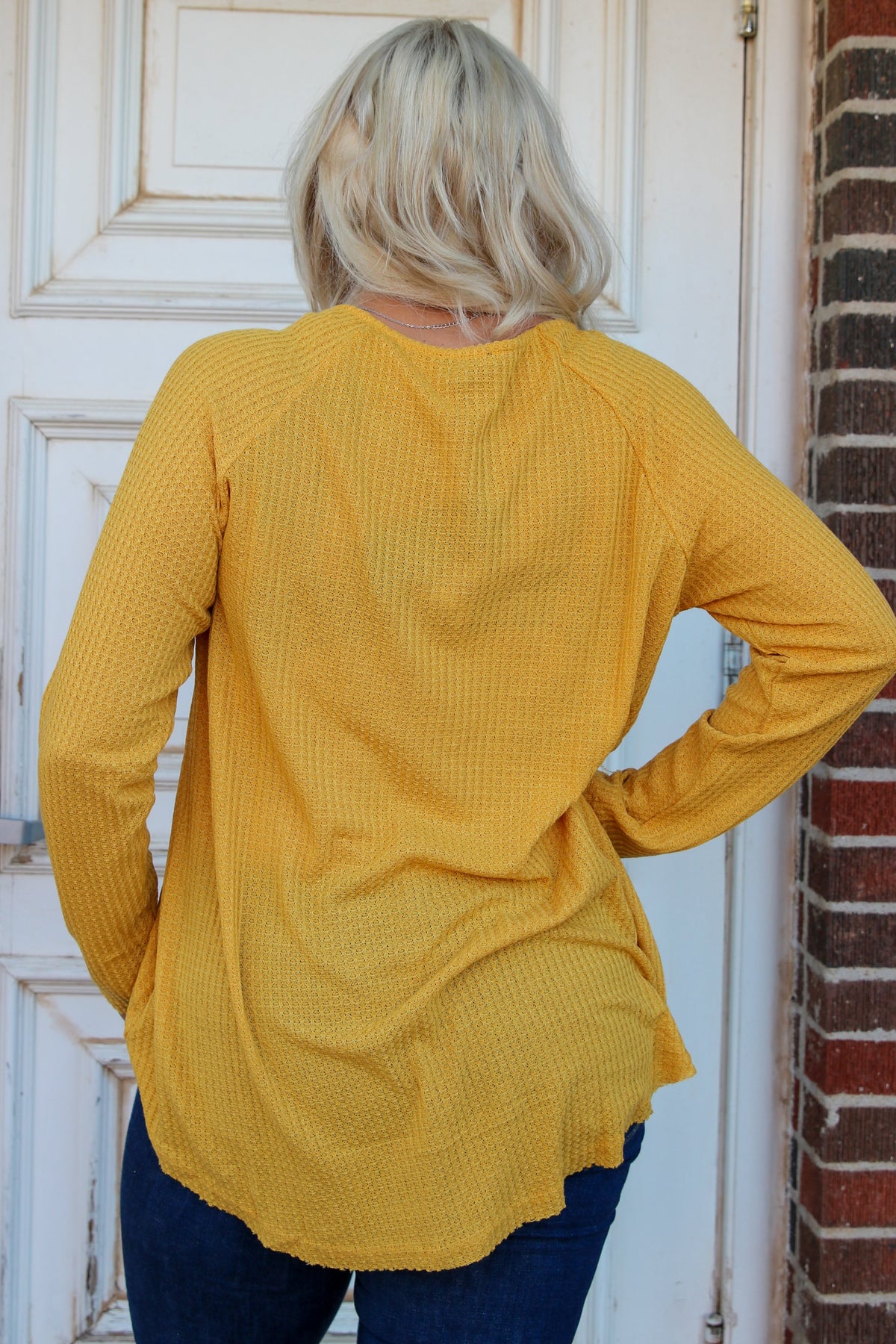 Bianca Mustard Waffle Knit Top SMALL, MEDIUM