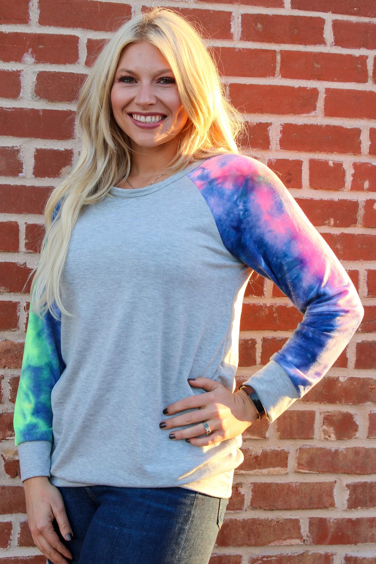 Helen Grey Tie Dye Sleeve Top SMALL