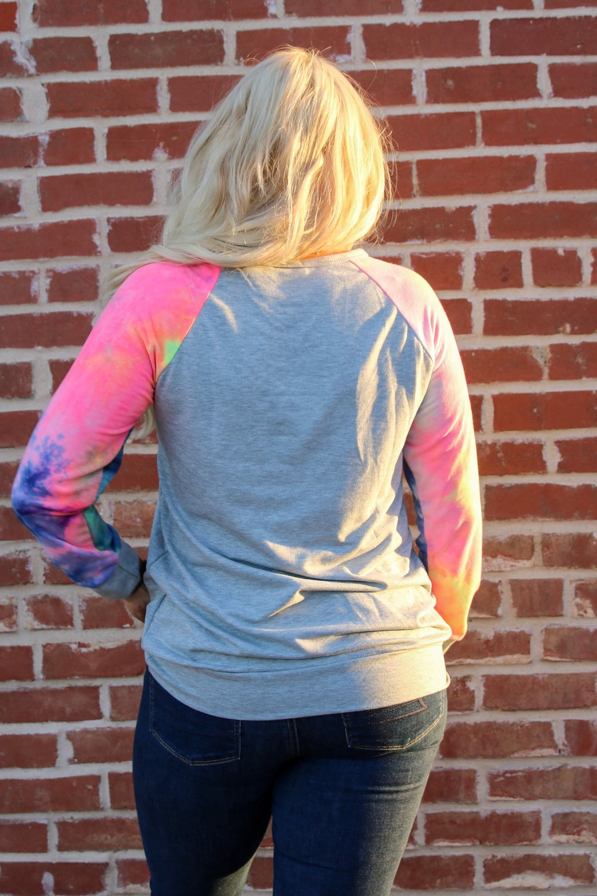 Helen Grey Tie Dye Sleeve Top SMALL