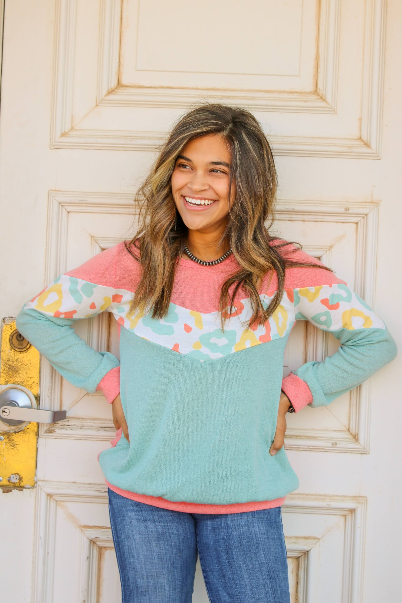 Sheena Coral/Mint Leopard Top SM-3XL D5