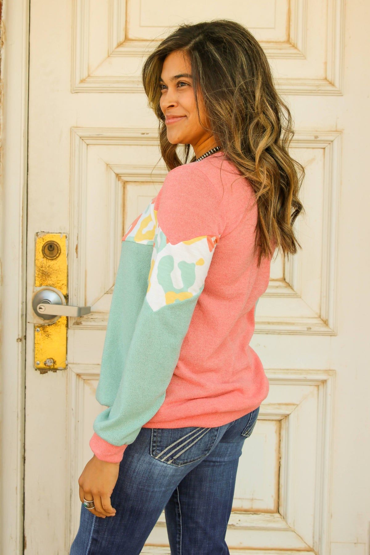 Sheena Coral/Mint Leopard Top SM-3XL D5