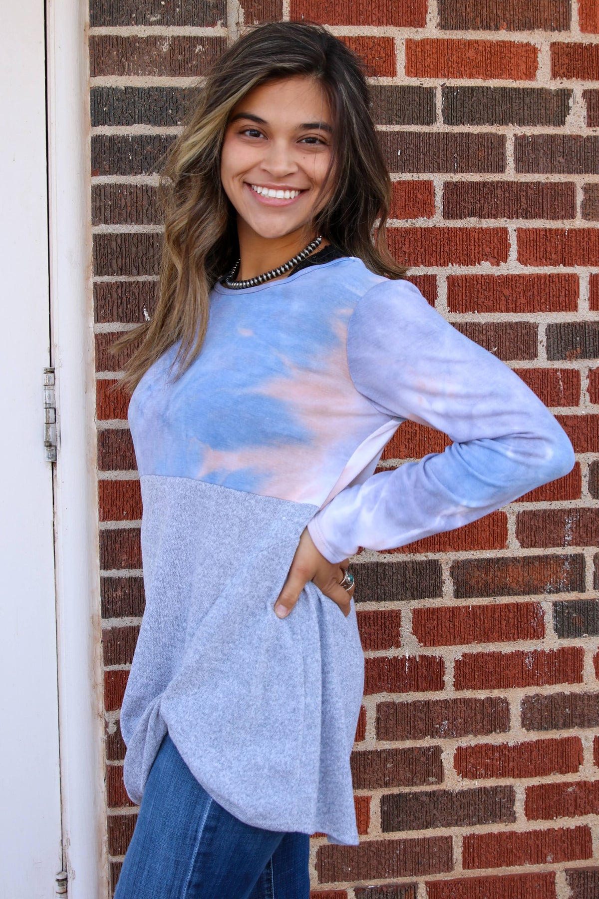 Lois Grey Tie Dye Top SMALL, MEDIUM