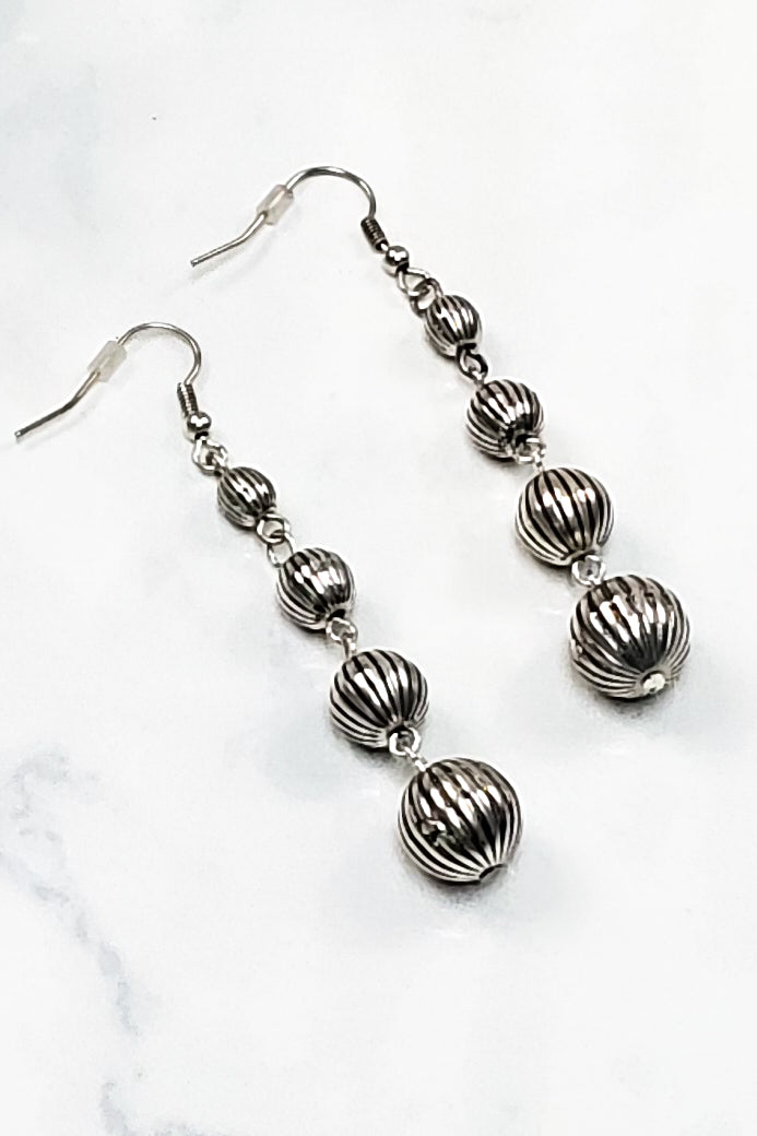 Silver Striped Beads Earrings RP-1767