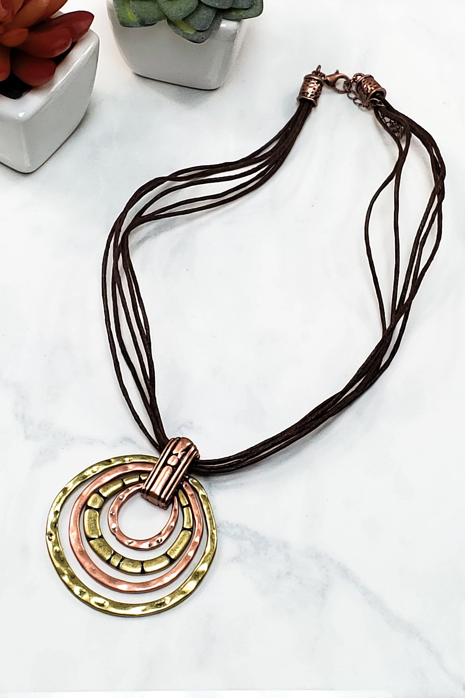 Bronze And Gold Multi Circle Necklace TW-0825