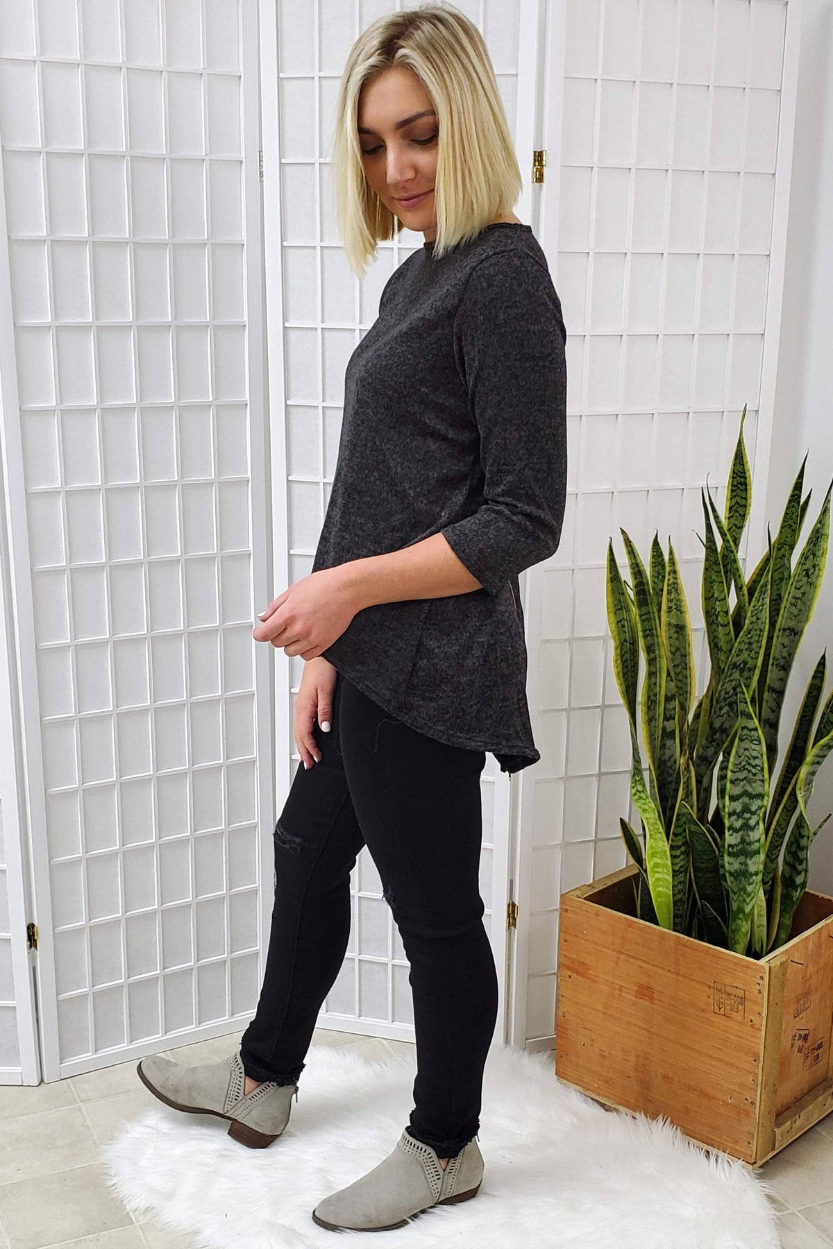 Lauryn Charcoal Zipper Back Top 2XL