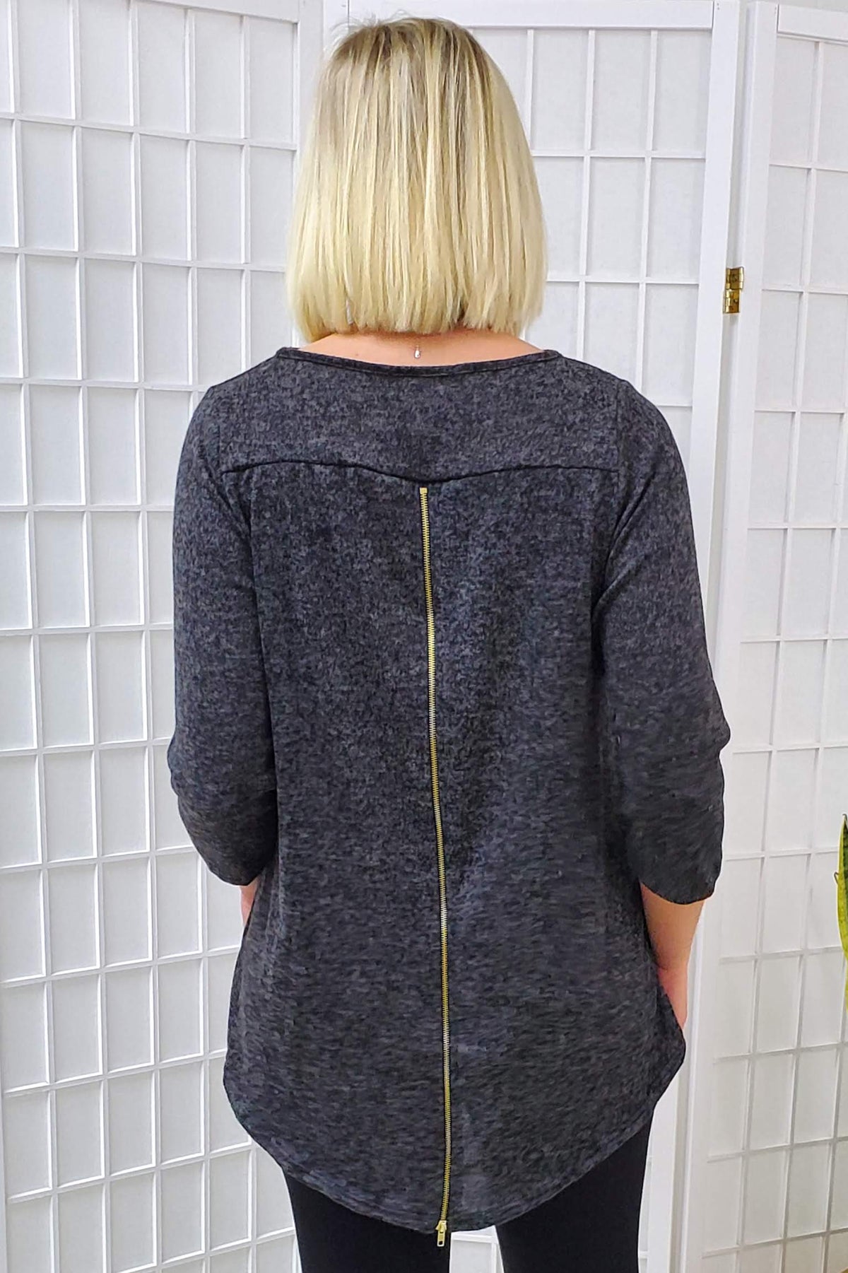 Lauryn Charcoal Zipper Back Top 2XL