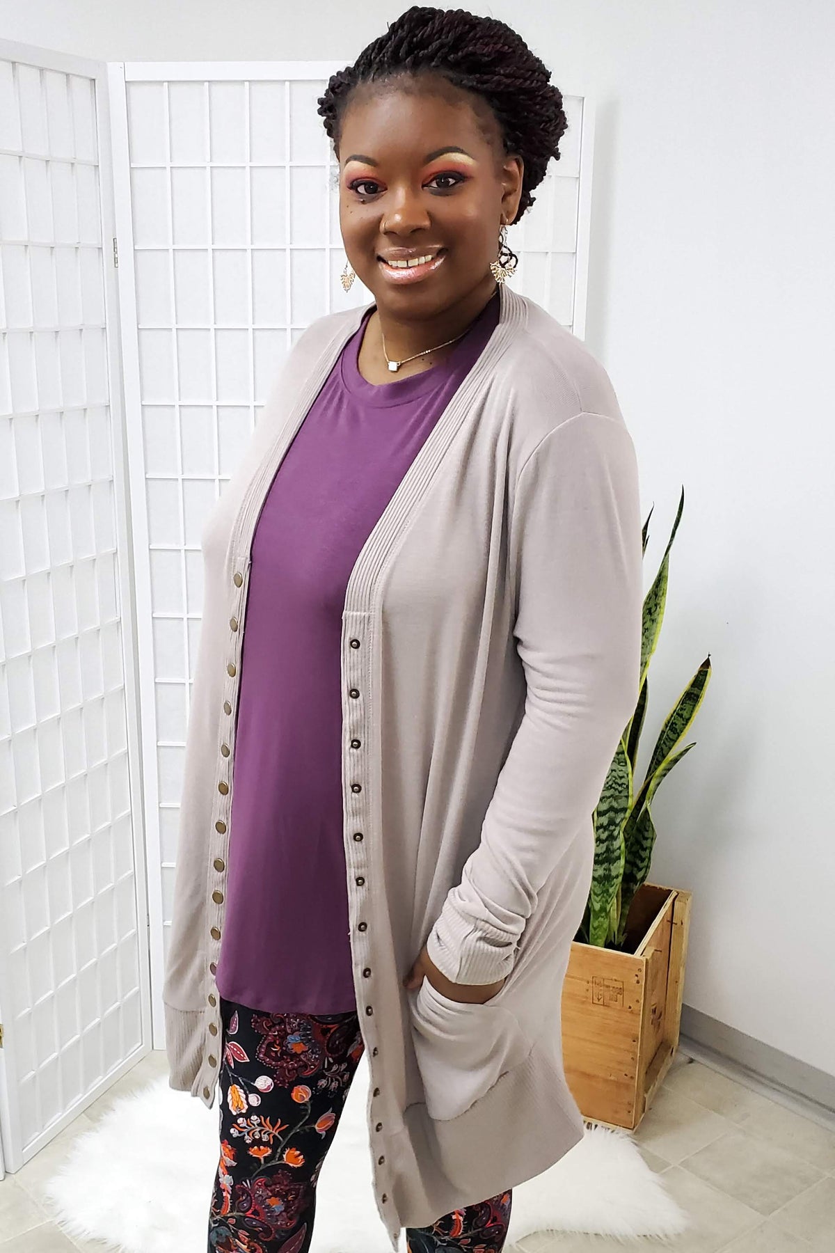 Ronnie Ash Mocha Long Button Cardigan 2XL D5