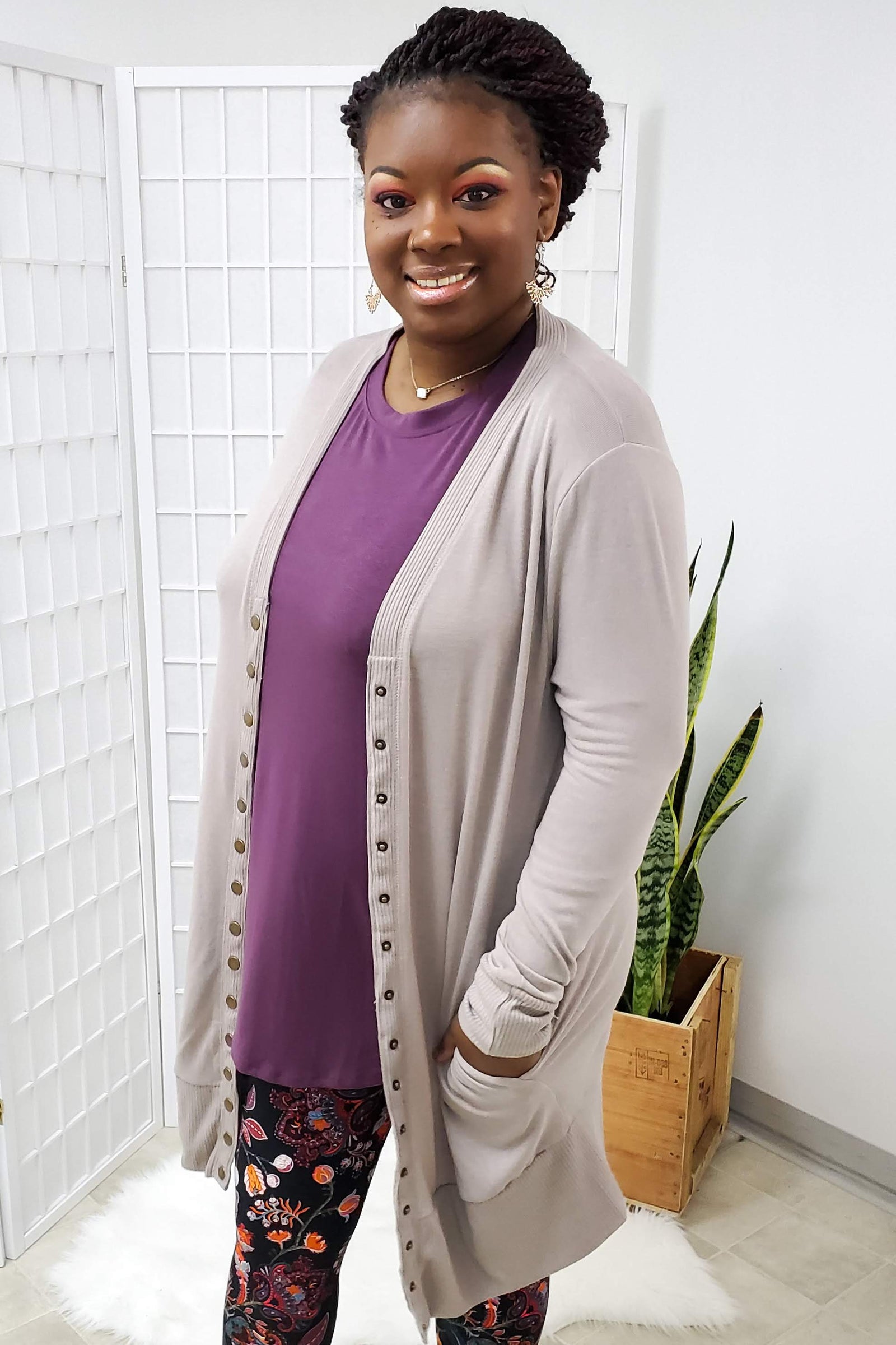 Ronnie Ash Mocha Long Button Cardigan 2XL D5