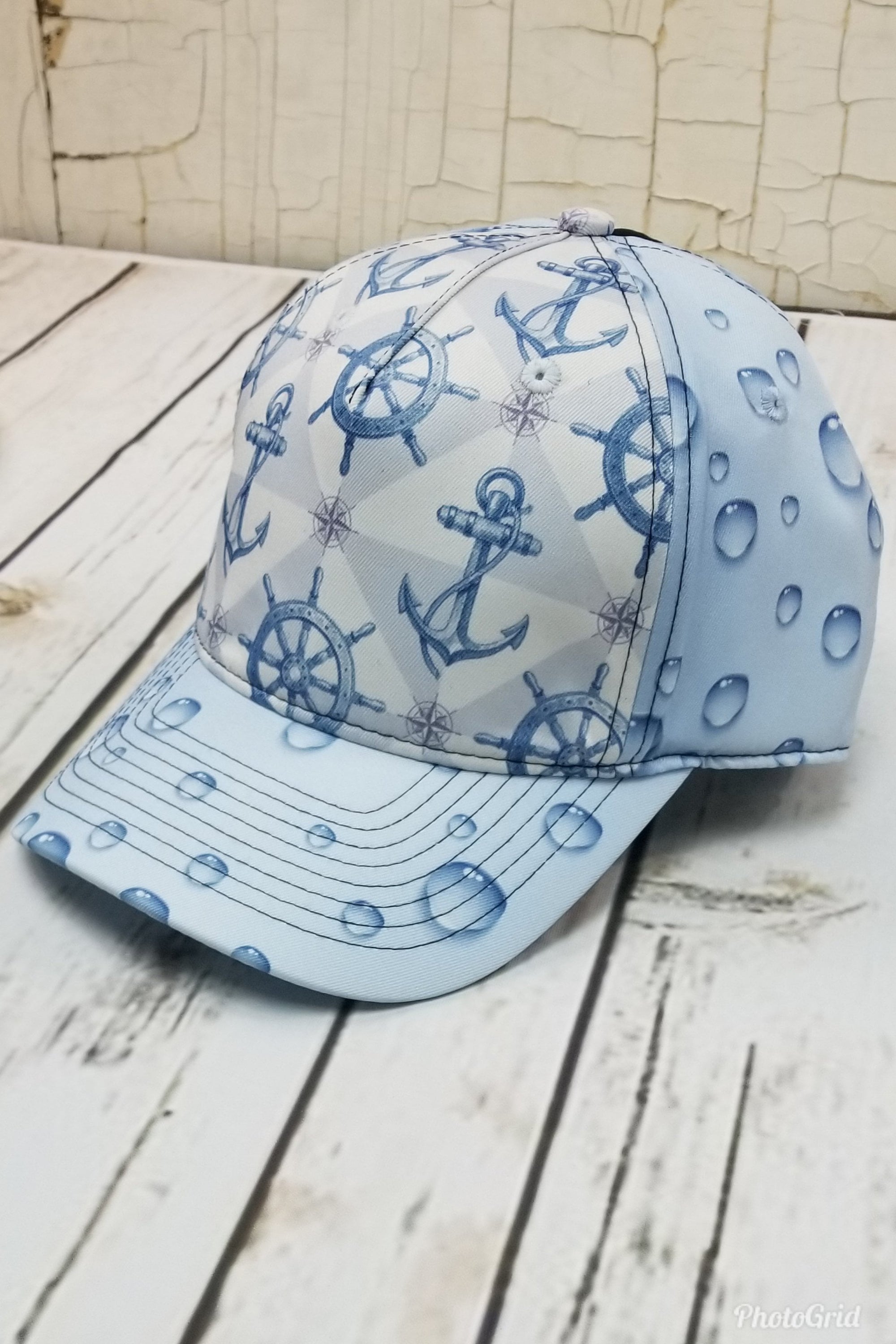 Anchors and Bubbles Messy Bun Ponytail Hat
