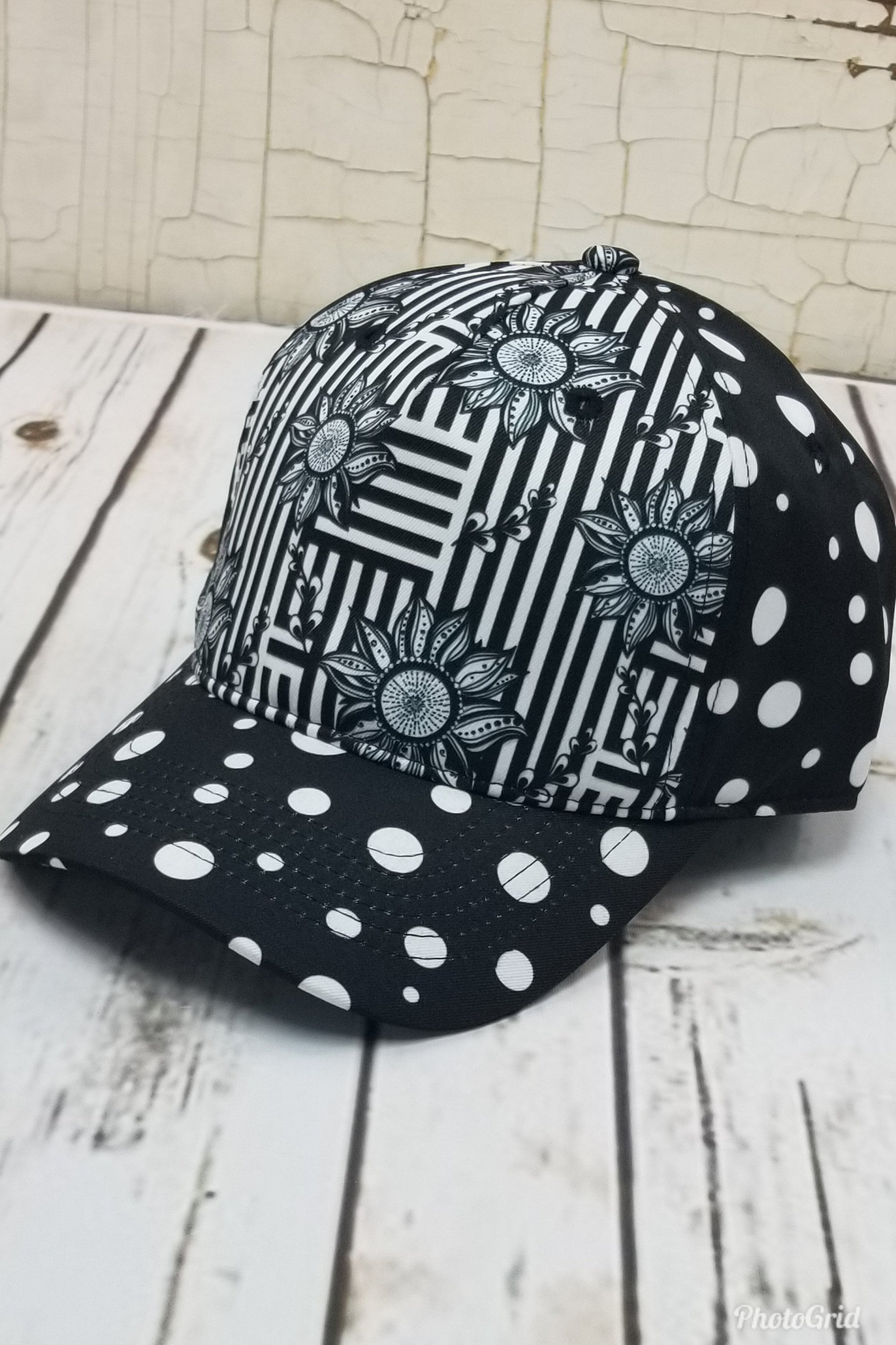 Flower, Stripes, and Dots Messy Bun Ponytail Hat