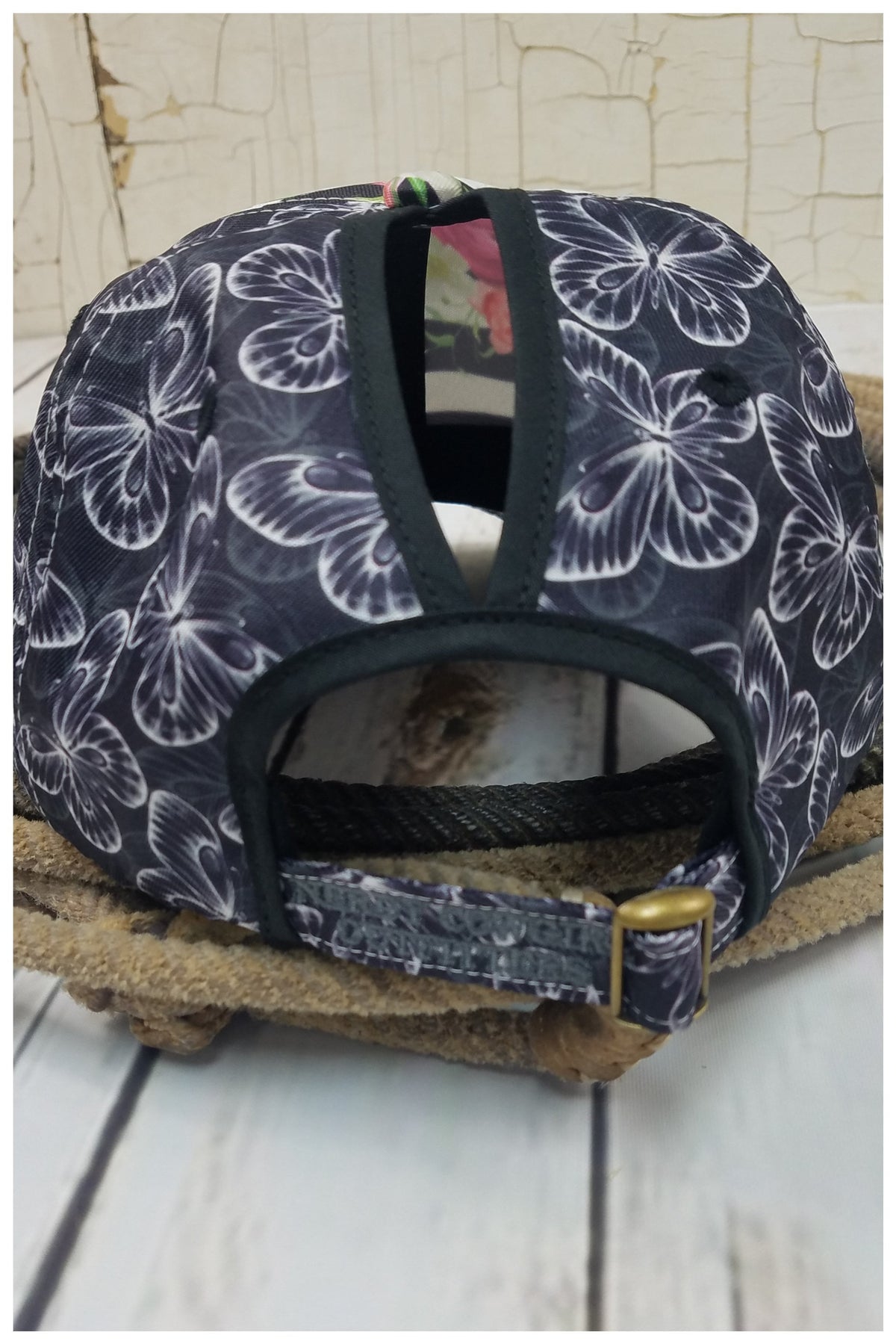 Floral Butterfly Messy Bun Ponytail Hat