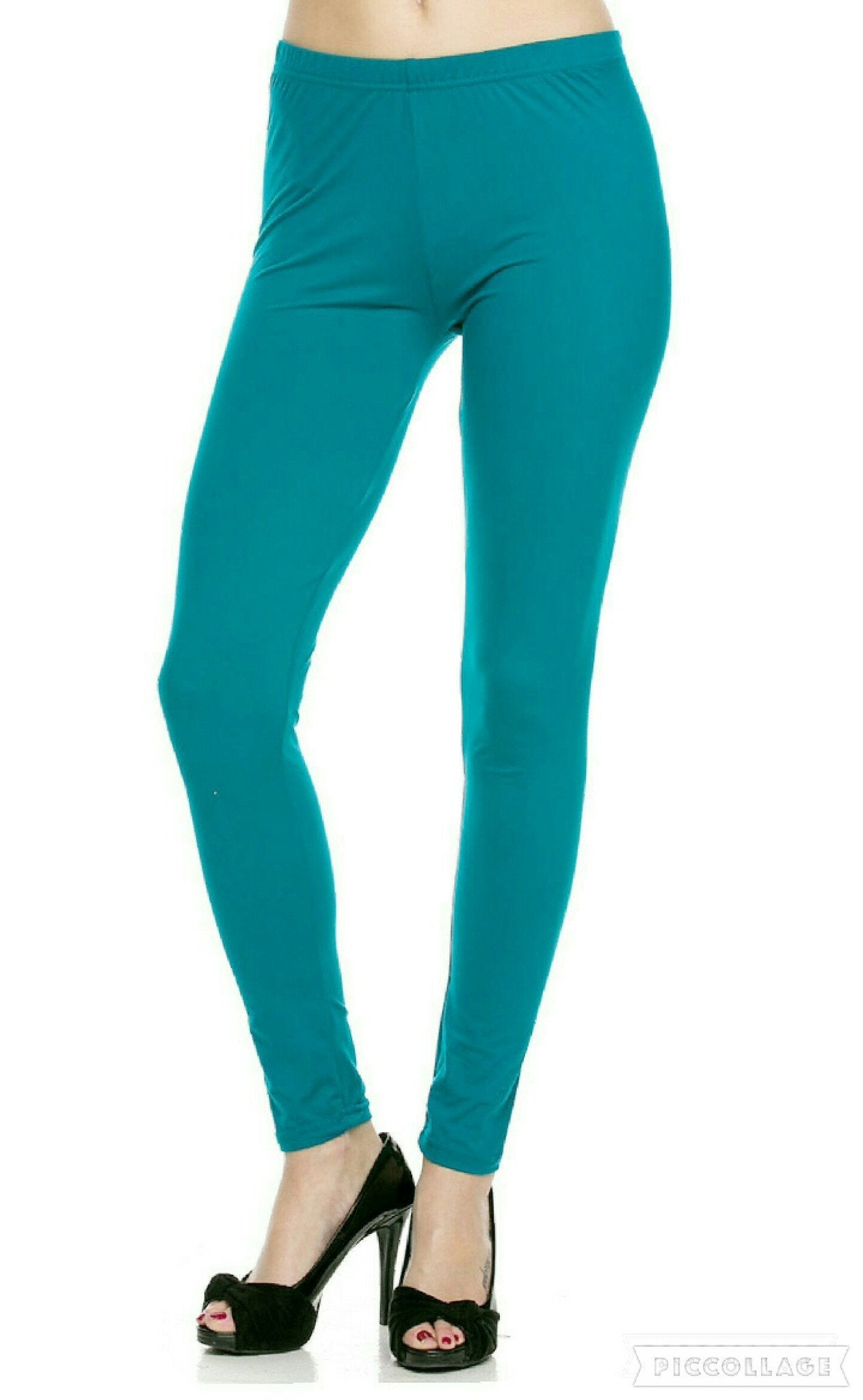 Turquoise Blue Women's Leggings, Bright Solid Color Dressy Long